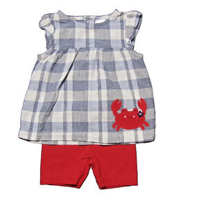 Just One You Carters 3-6 Month 2 Piece Outfit blue plaid shirt with red shorts